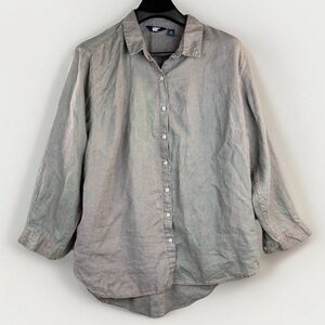 Lands' End Women's Casual Button Down Shirt - Gray